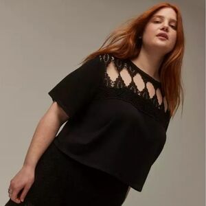 TORRID NWT Black Festi Crochet Lace Yoke Top | Boho Festival Short Sleeve